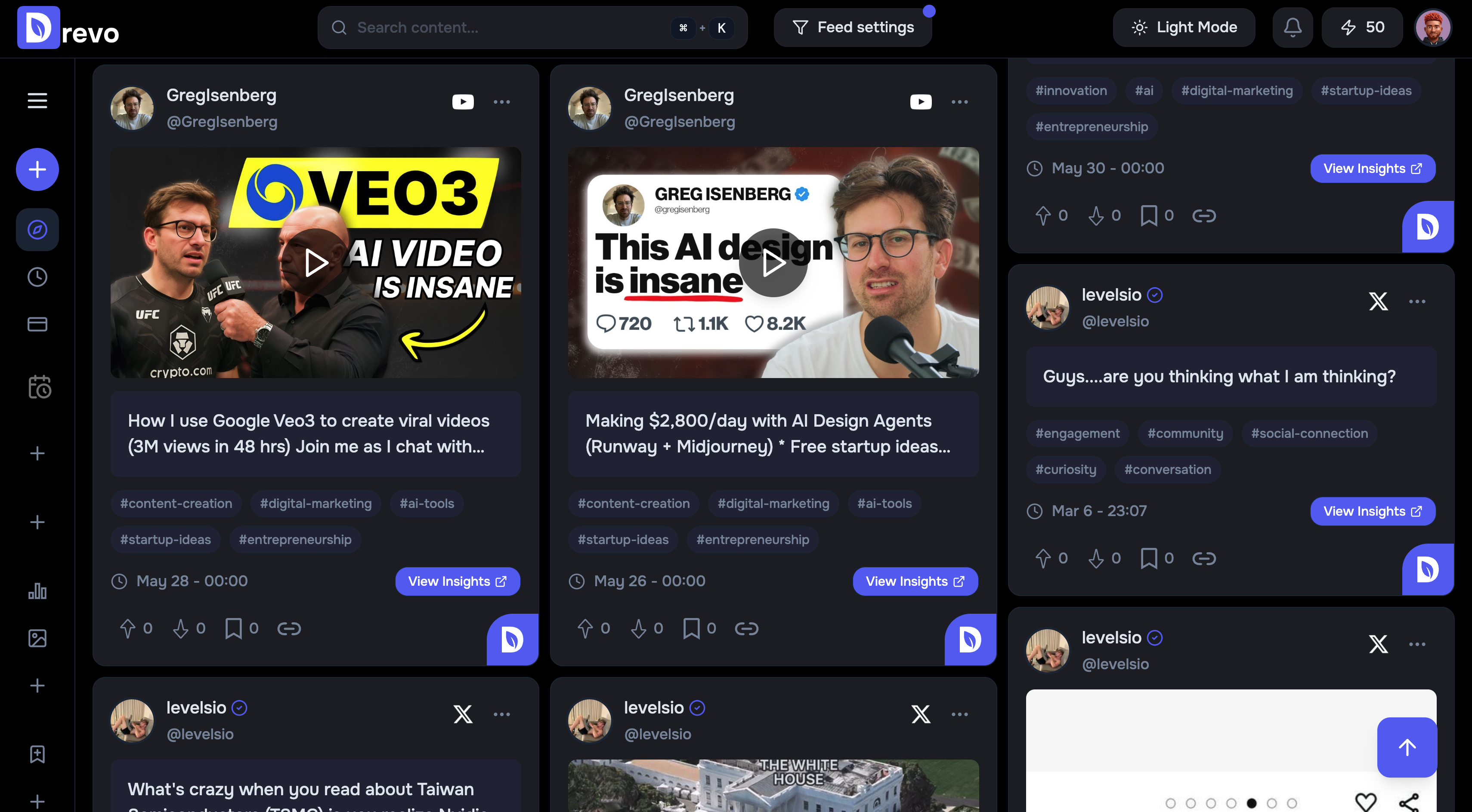 Drevo AI viral content dashboard interface